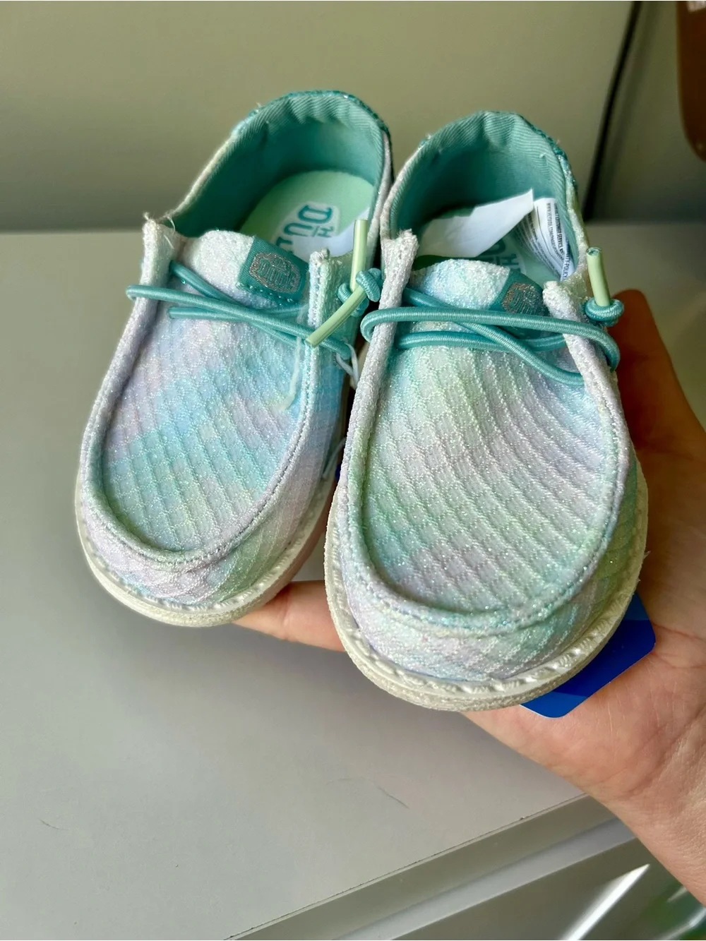 NWT Hey Dude Girl mermaid Glitter Slip-On Shoes with Elastic Laces size 8C